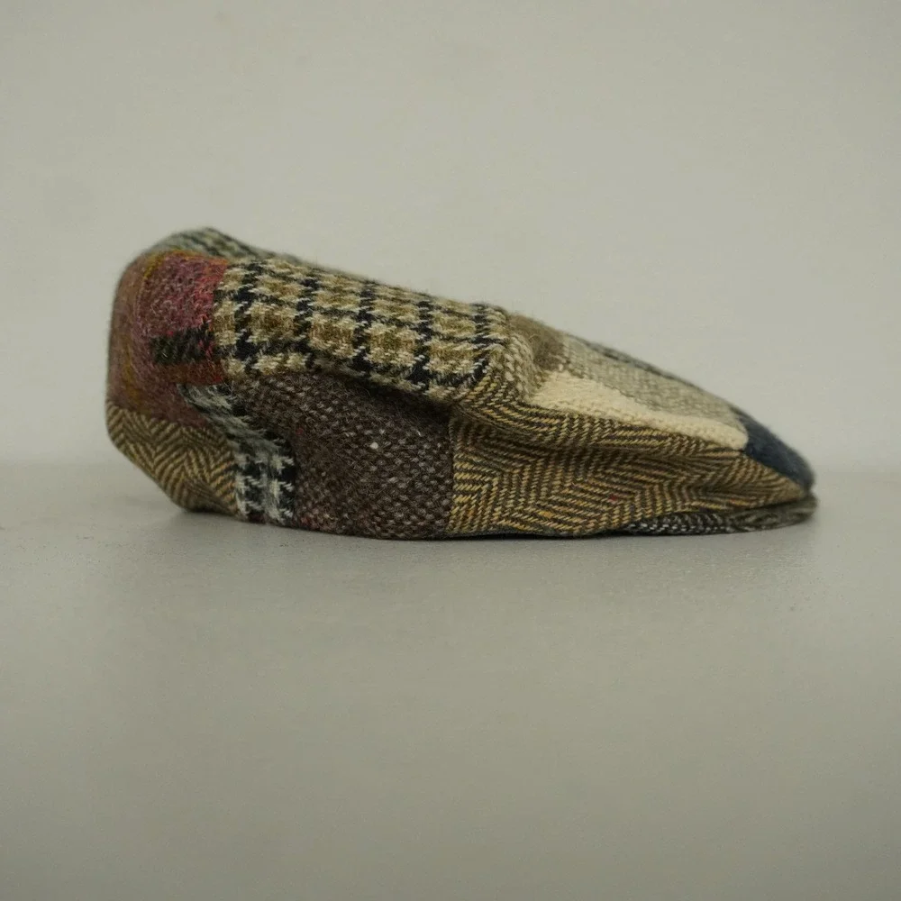 Hanna Hats Patchwork Flat Cap Mens Small Multicolor Wool Irish Tweed Driving Hat